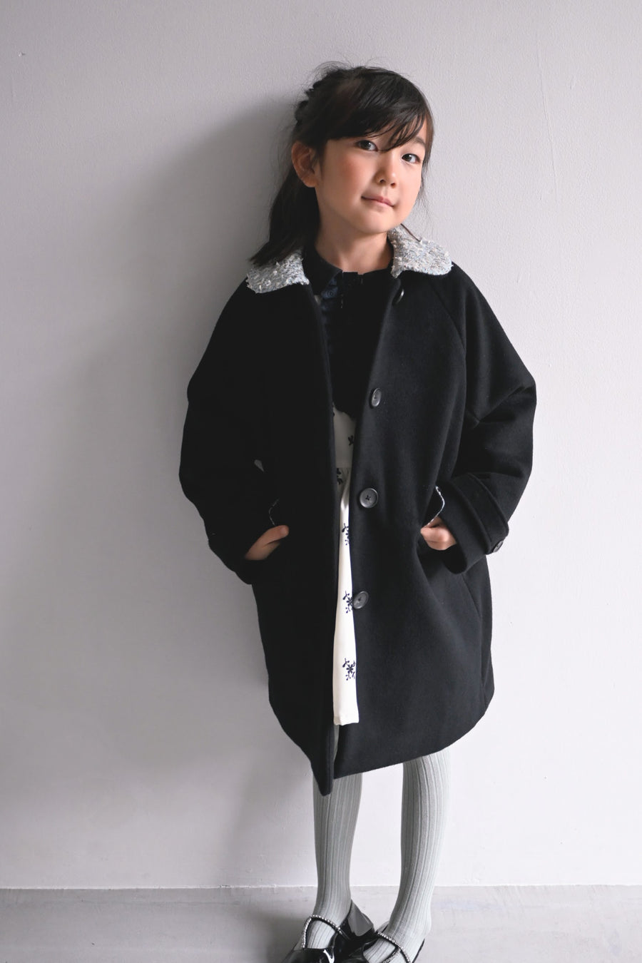 【ORDER】Tweed collar coat / black