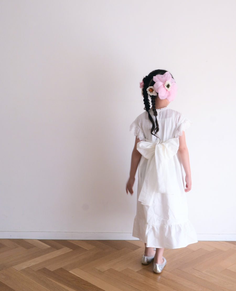 White pintuck long dress