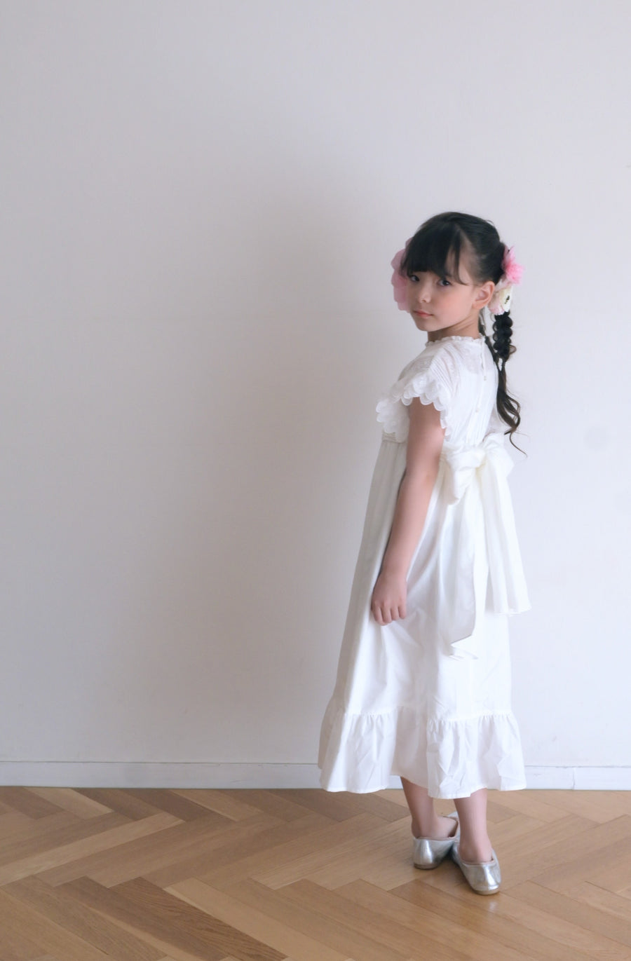 White pintuck long dress