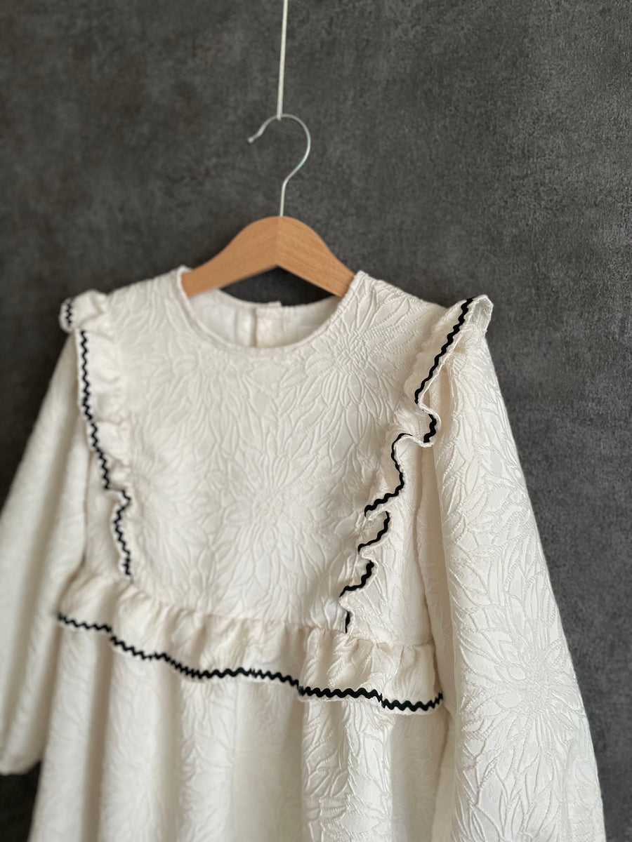 Flower jacquard  dress / white