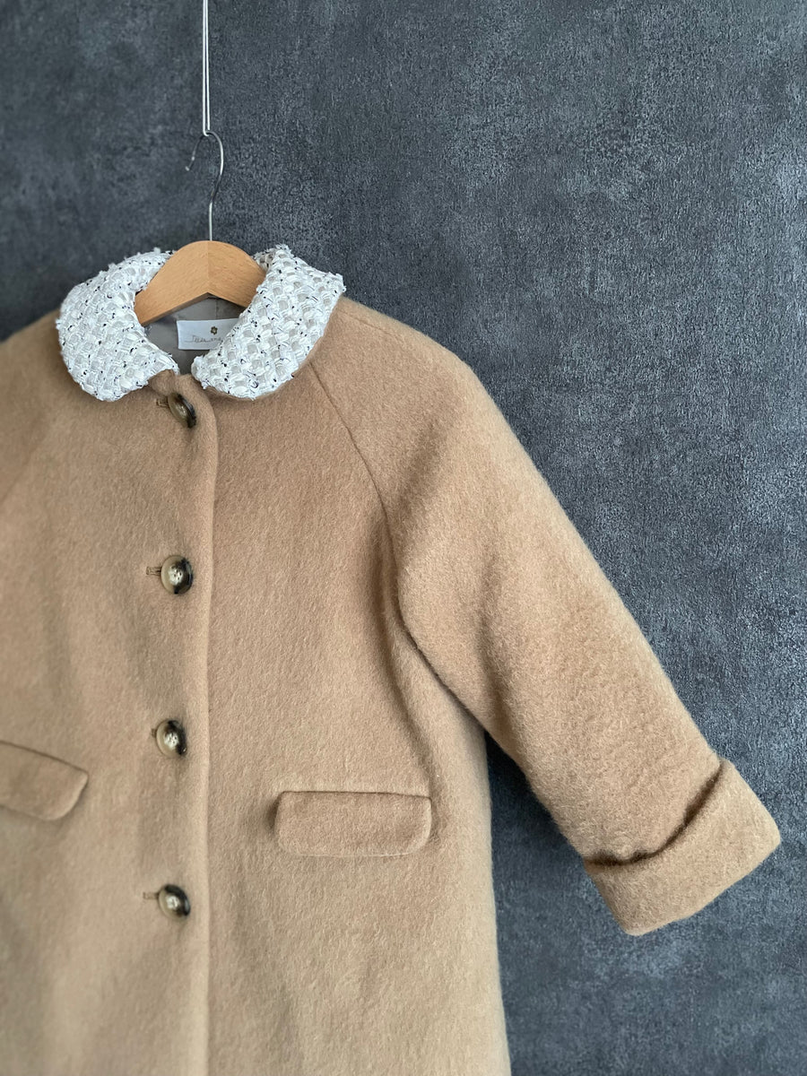 Tweed collar coat / beige