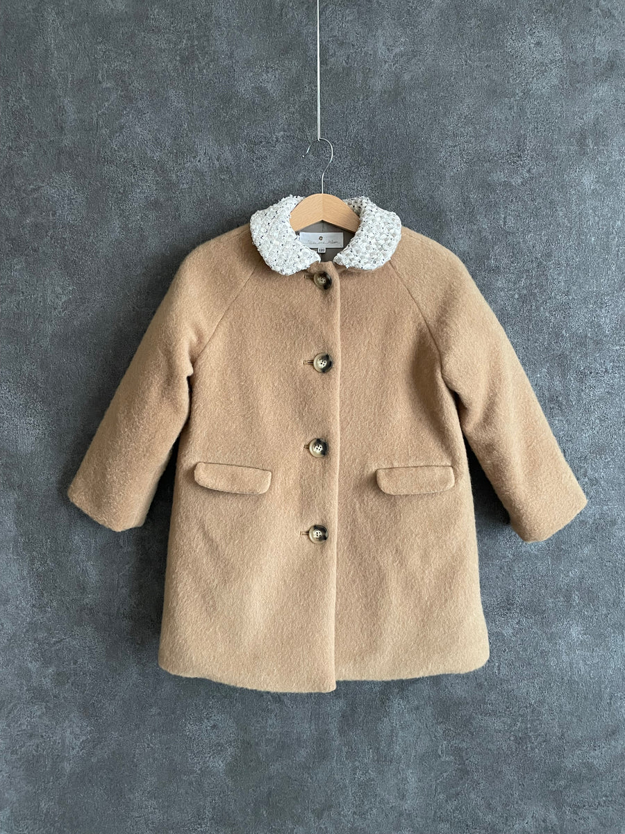 Tweed collar coat / beige