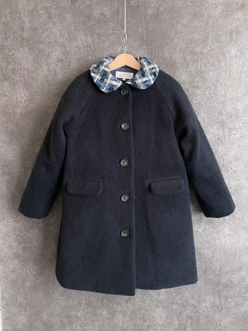Tweed collar coat / navy