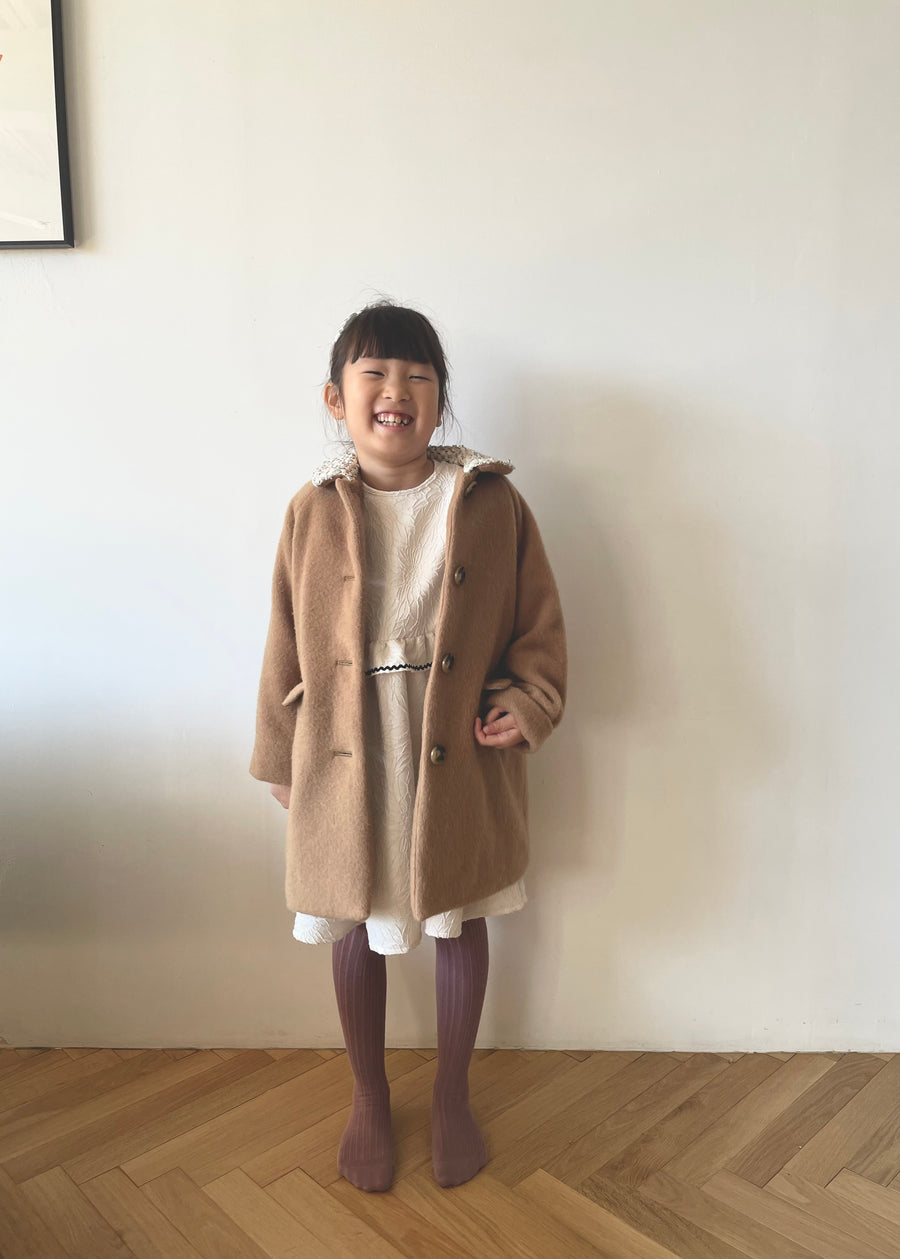 Tweed collar coat / beige