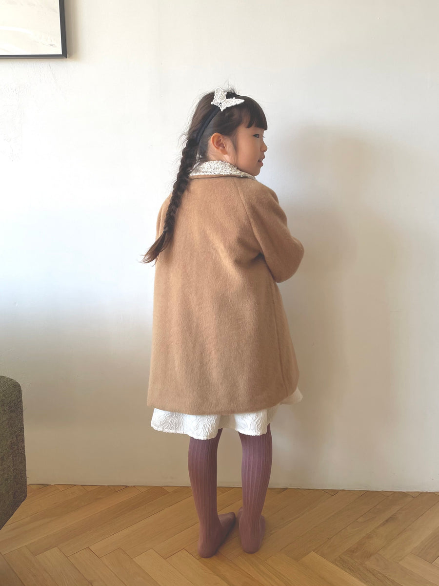 Tweed collar coat / beige
