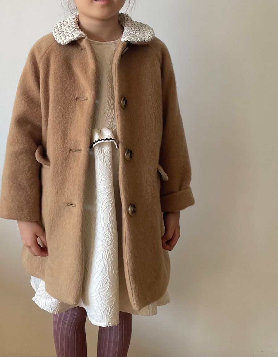 Tweed collar coat / beige