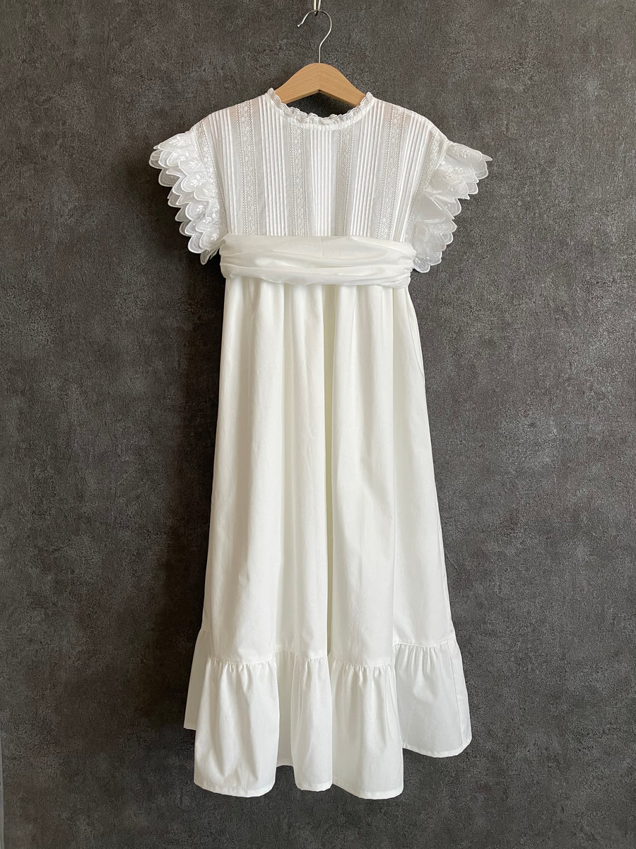 White pintuck long dress