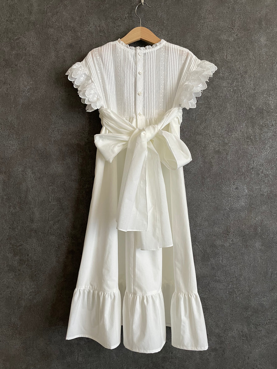 White pintuck long dress